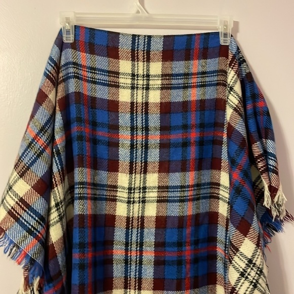 Madewell Soft Plaid Knit Fringe Blanket Scarf Blue Red White Black OS - Picture 10 of 14
